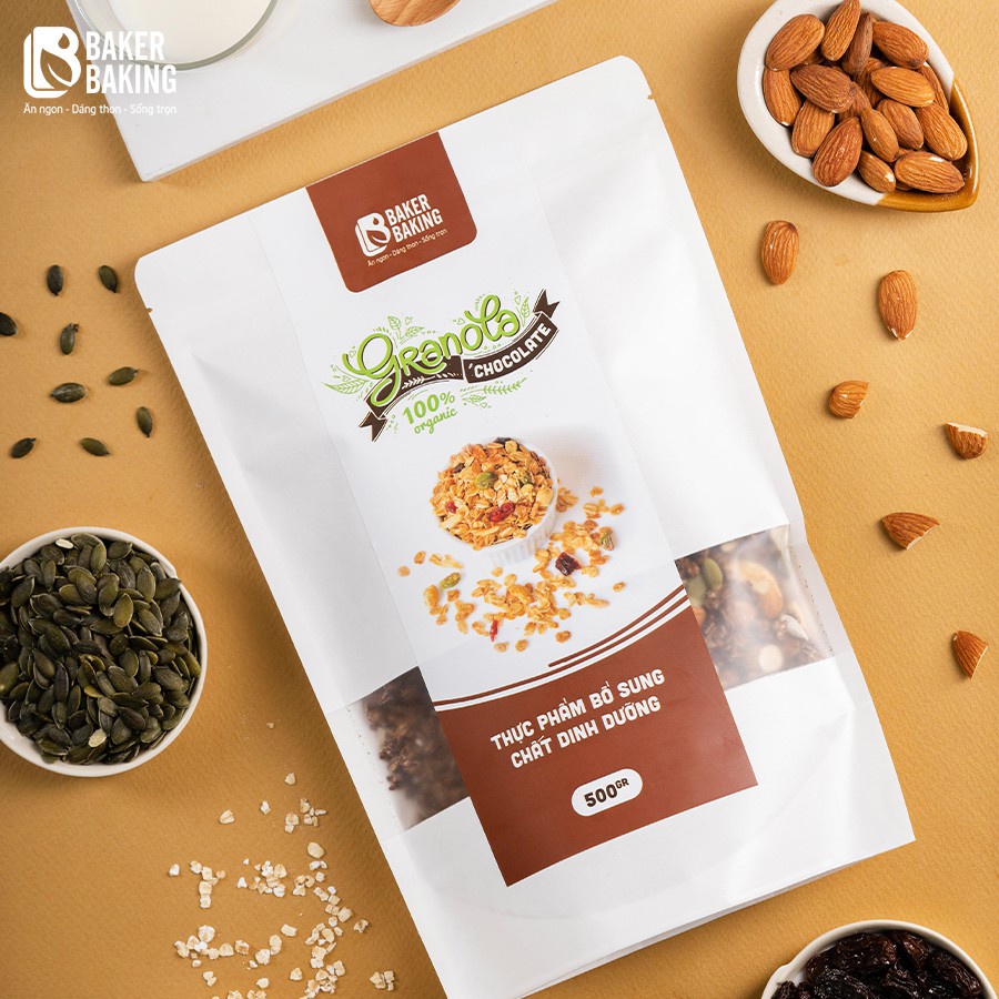 Hạt Ngũ Cốc GRANOLA Baker Baking 500g 3 Vị - Giảm Cân, Ăn Kiêng, Eatclean, Ăn Vặt, Không Đường, Hạt Dinh Dưỡng Sức Khỏe