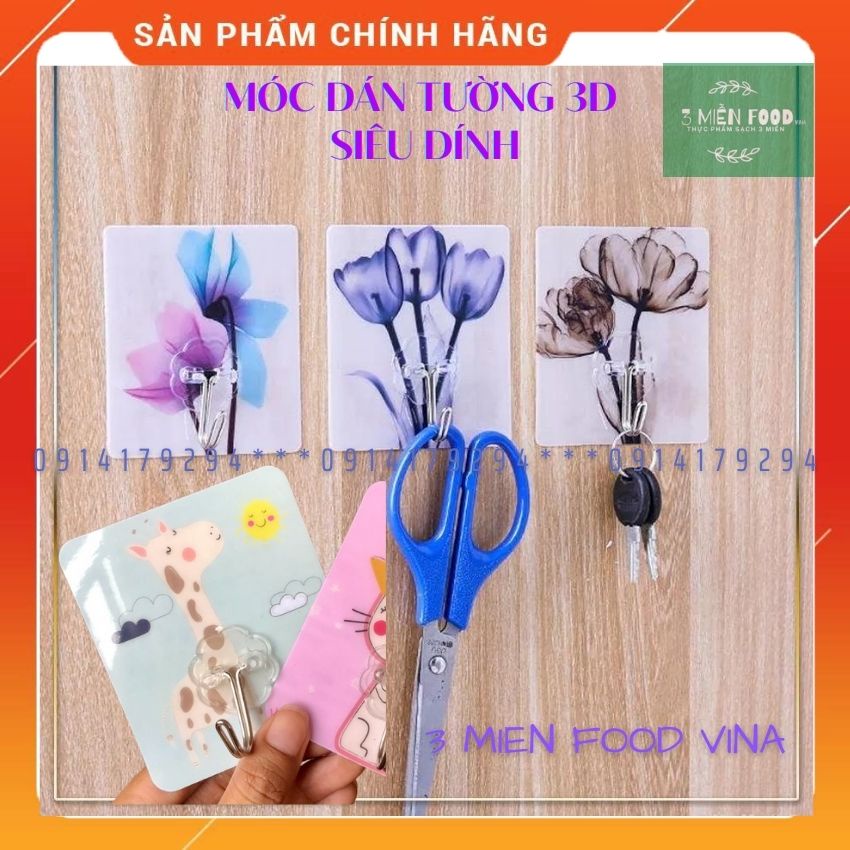 Móc Dán Tường 3D siêu dính,Móc Dính Tường,móc treo đồ 3d nhiều họa tiết chịu lực tốt-3 miền food vina