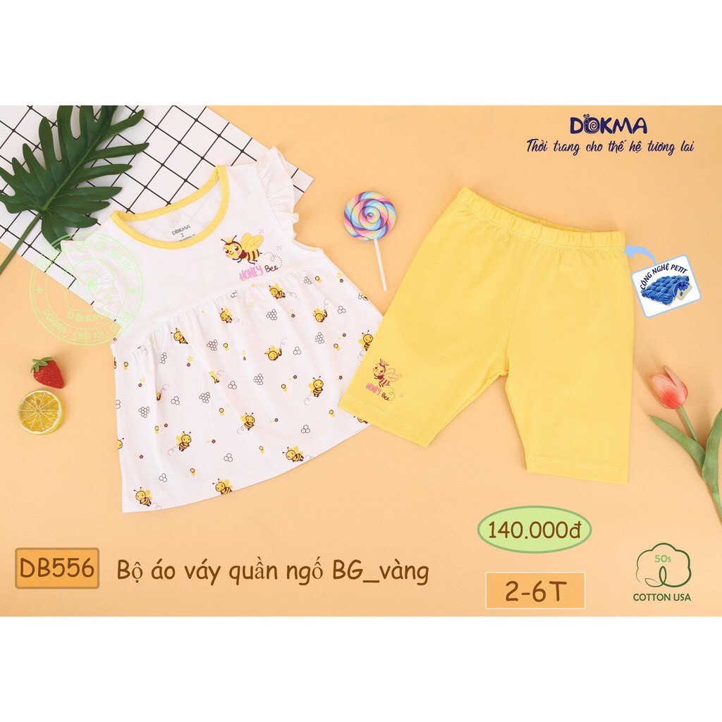DB556 Bộ áo váy quần ngố bé gái Dokma (2-6T)