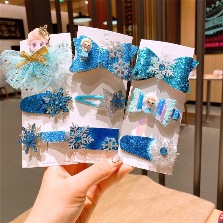 Bộ 3 Kẹp Tóc Nơ / Tuyết / Công Chúa Elsa Xinh Xắn Cho Bé Gái