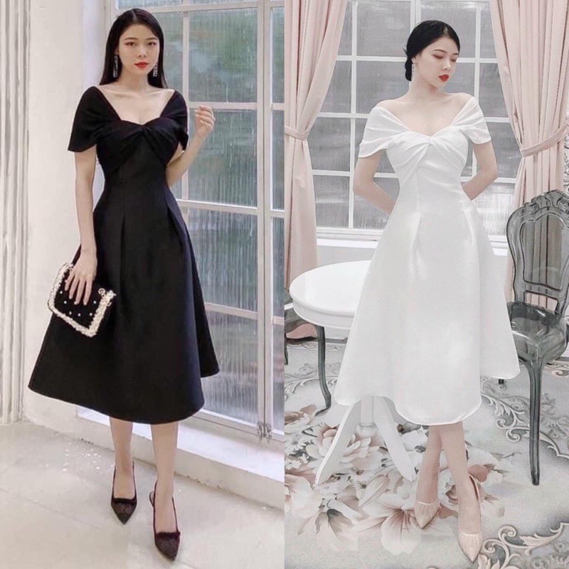 ĐẦM ĐI TIỆC TRỄ VAI XOẮN - DÁNG XÒE MIDI - GD054 | BigBuy360 - bigbuy360.vn