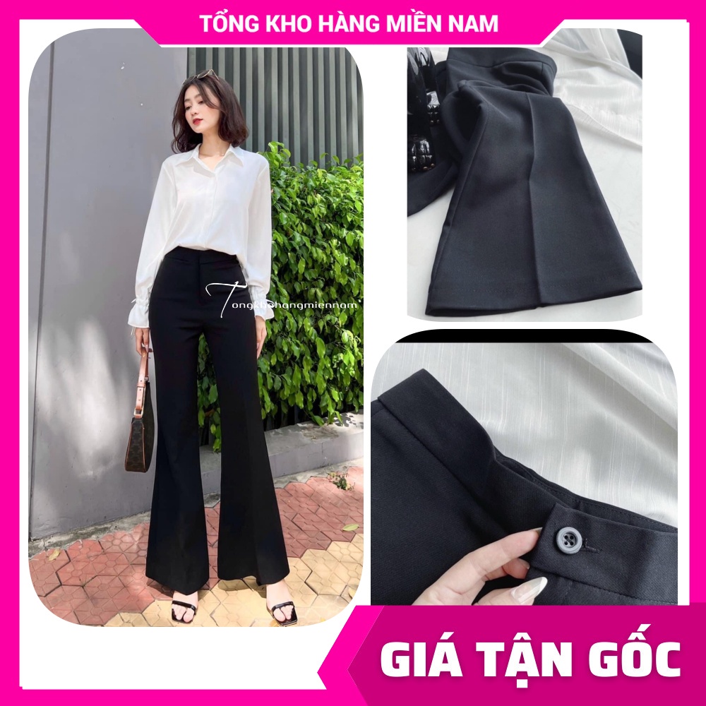 Quần tây nữ lưng cao ống loa chất vải mềm mịn phom chuẩn diện ôm dáng lưng nút gài dễ thương TP104 🛑 Quần tây công sở nữ