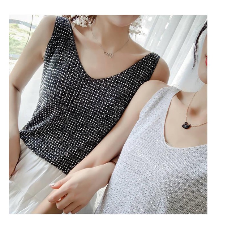 Áo Dệt Kim Sát Nách Đính Đá Thời Trang Mùa Hè Cho Nữ