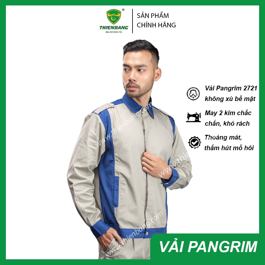Quần áo bảo hộ lao động TB05, Quần áo bảo hộ lao động vải PangRim Hàn Quốc, không nhăn, không xù vải