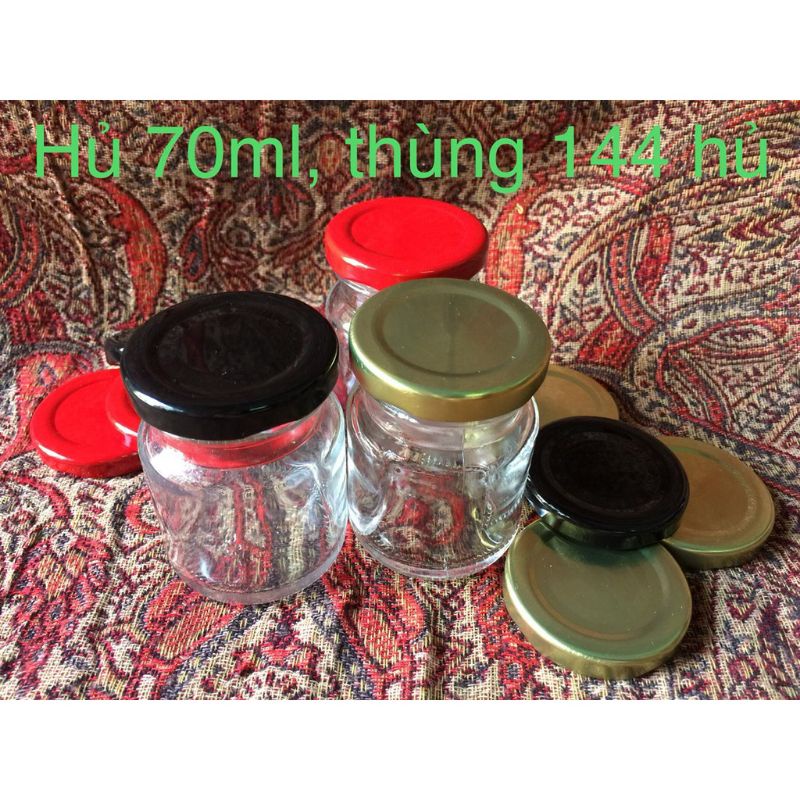 Hũ Yến Thuỷ Tinh 75Ml Đựng Thực Phẩm Nắp Thiếc Màu Vàng Và Đen
