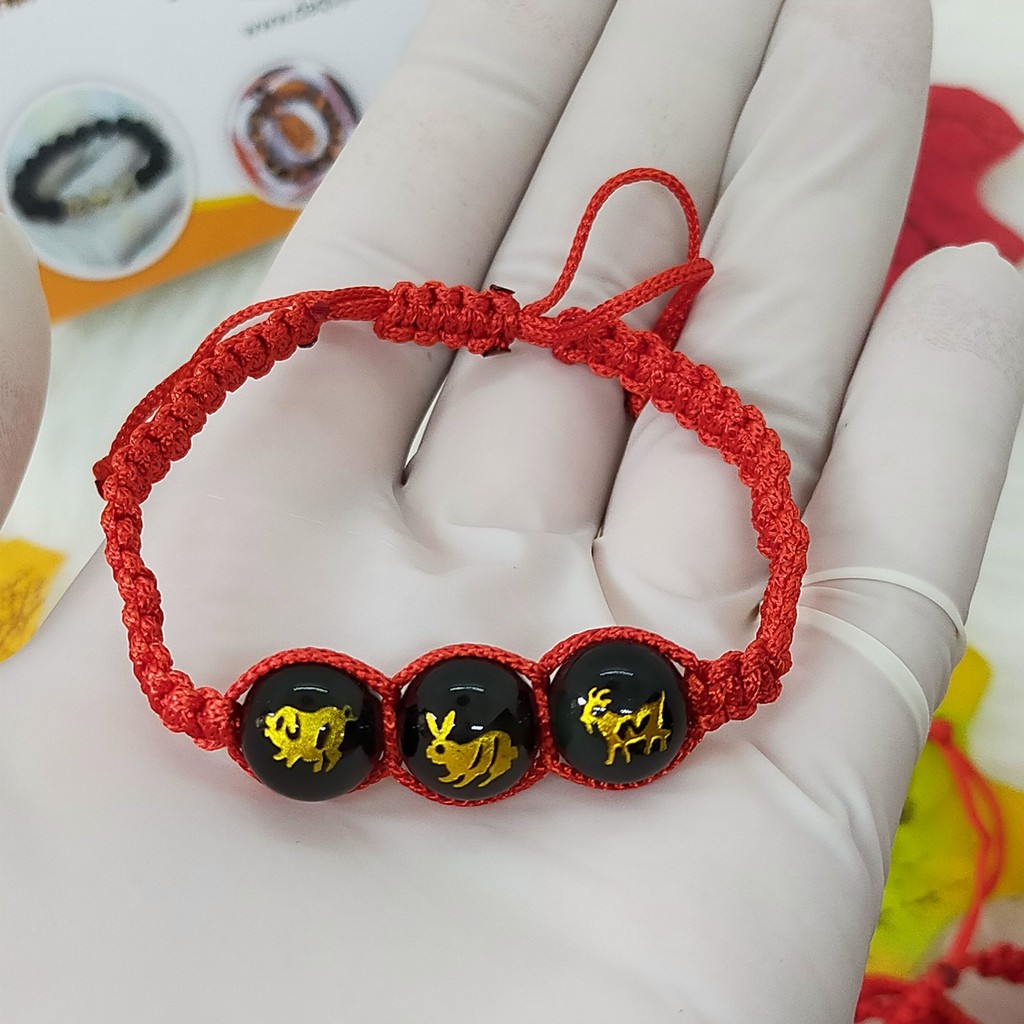 Vòng Tết Chỉ - Đỏ Tam Hợp Hợi Mão Mùi - Tài lộc May Mắn - 3 màu đỏ đen trắng