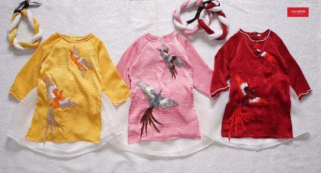 Set áo dài chim phượng bé gái (Hàng cao cấp loại 1)