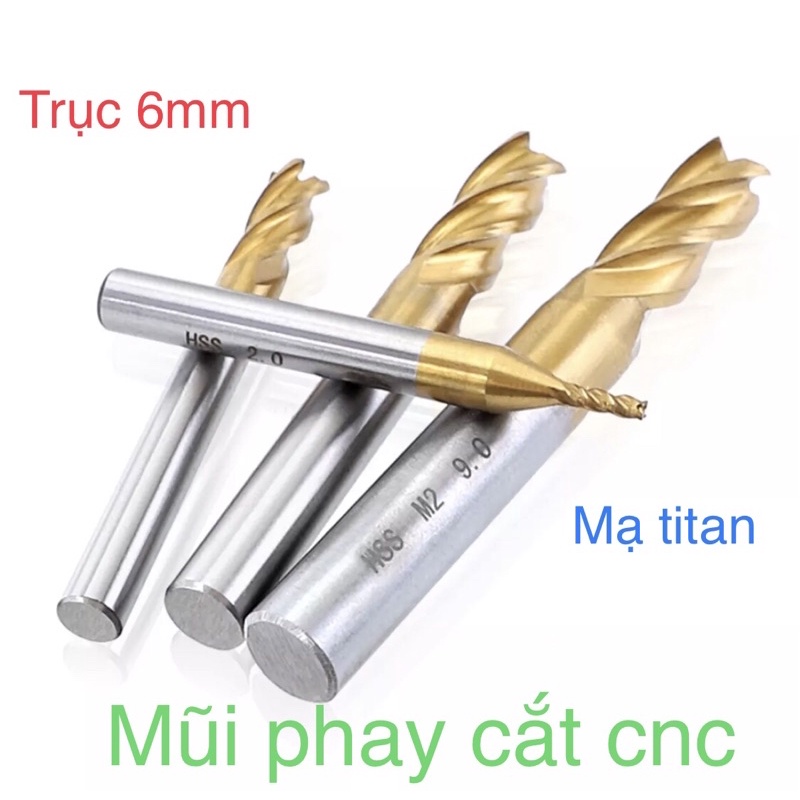 ✅1 Mũi phay cắt cho máy cnc.đầu 1.5mm-6mm trục 6mm. chất liệu thép tốc độ cao mạ titan