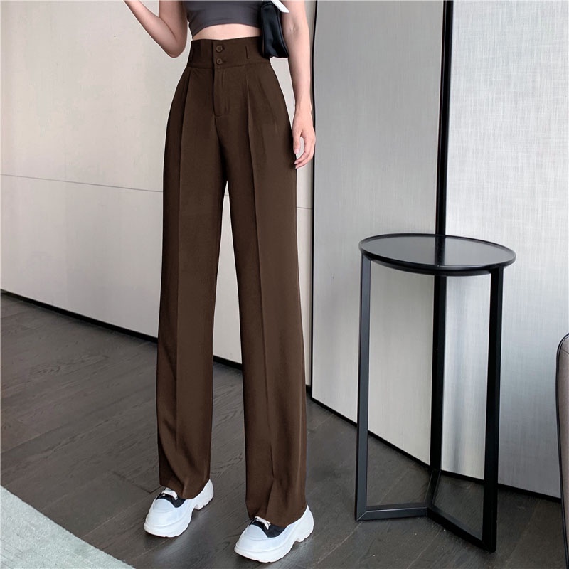 QNU 007 Quần Nữ Culottes Ống Rộng Suông Dài Chất Dày Cao Cấp Lưng Cao Cài Hai Nút Cạp Cao Kéo Dáng Ailee