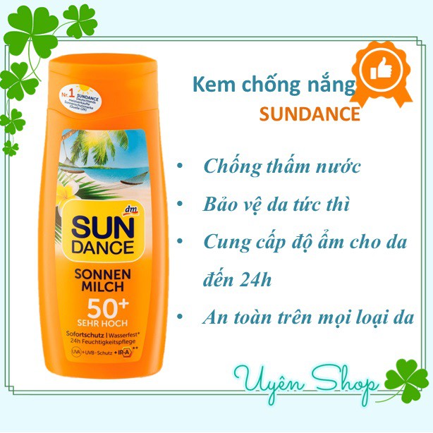 Kem chống nắng SUNDANCE SPF 50 [NỘI ĐỊA ĐỨC] Dưỡng ẩm, chống nắng, kem nền và phấn bột, 200ml