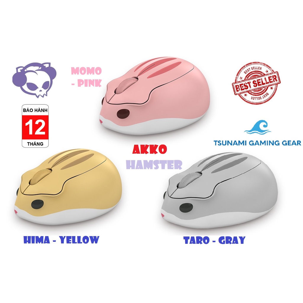 Chuột không dây Akko Hamster Wireless MOMO Plus (Pink)/ Hima Plus (Yellow)/ Taro Plus (Gray)/ Hima (Yellow)/ Taro (Gray)
