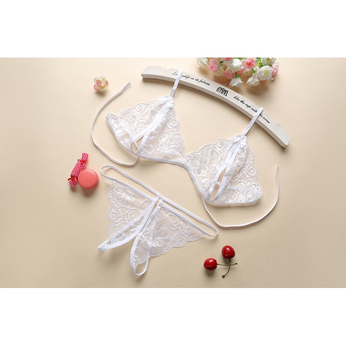 Set đồ lót sexy ren gợi cảm áo hở núm + quần lót xẻ đáy  - DZ-04
