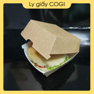 Hộp burger kraft có PE |50 cái|dùng 1 lần chính hãng COGI, đựng hamburger, há cảo, bánh bao