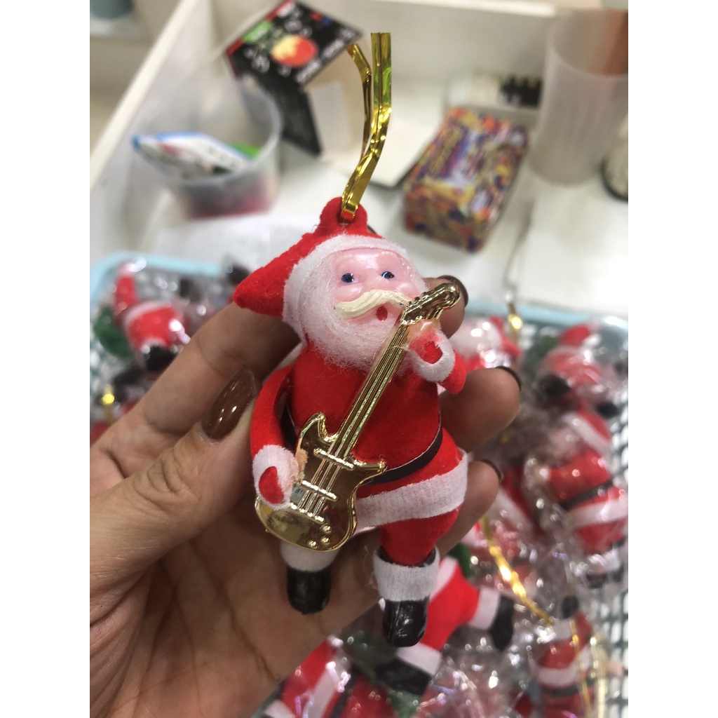 Combo 5 ông già Noel đánh đàn cao 9cm treo cây thông trang trí Noel Giáng sinh Năm mới