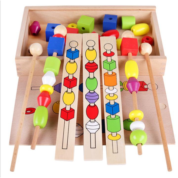 [ Hàng loại 1]BỘ QUE XÂU HẠT MONTESSORI - ĐỒ CHƠI GỖ