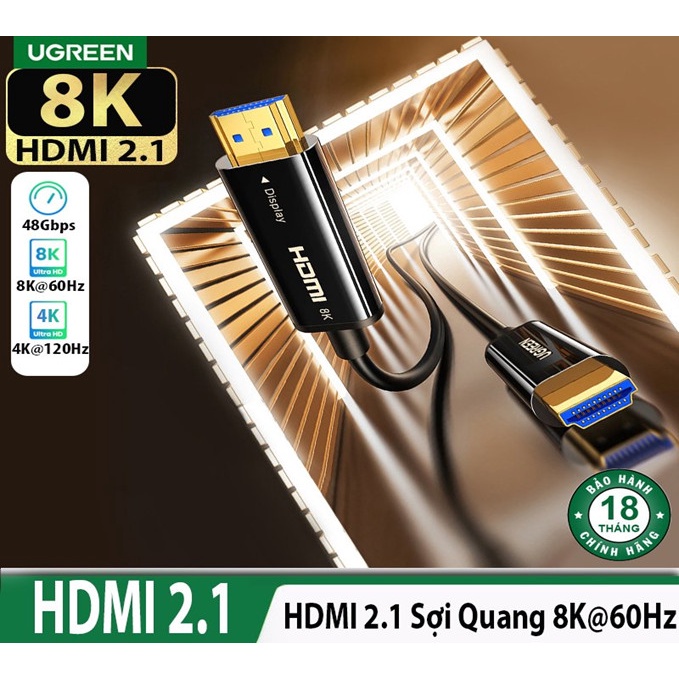 Cáp HDMI 2.1 sợi quang lõi đồng 8K/60Hz,4K/120Hz eARC Cao Cấp Ugreen 80406 80407 80408 80409 50400 Chính Hãng HD141