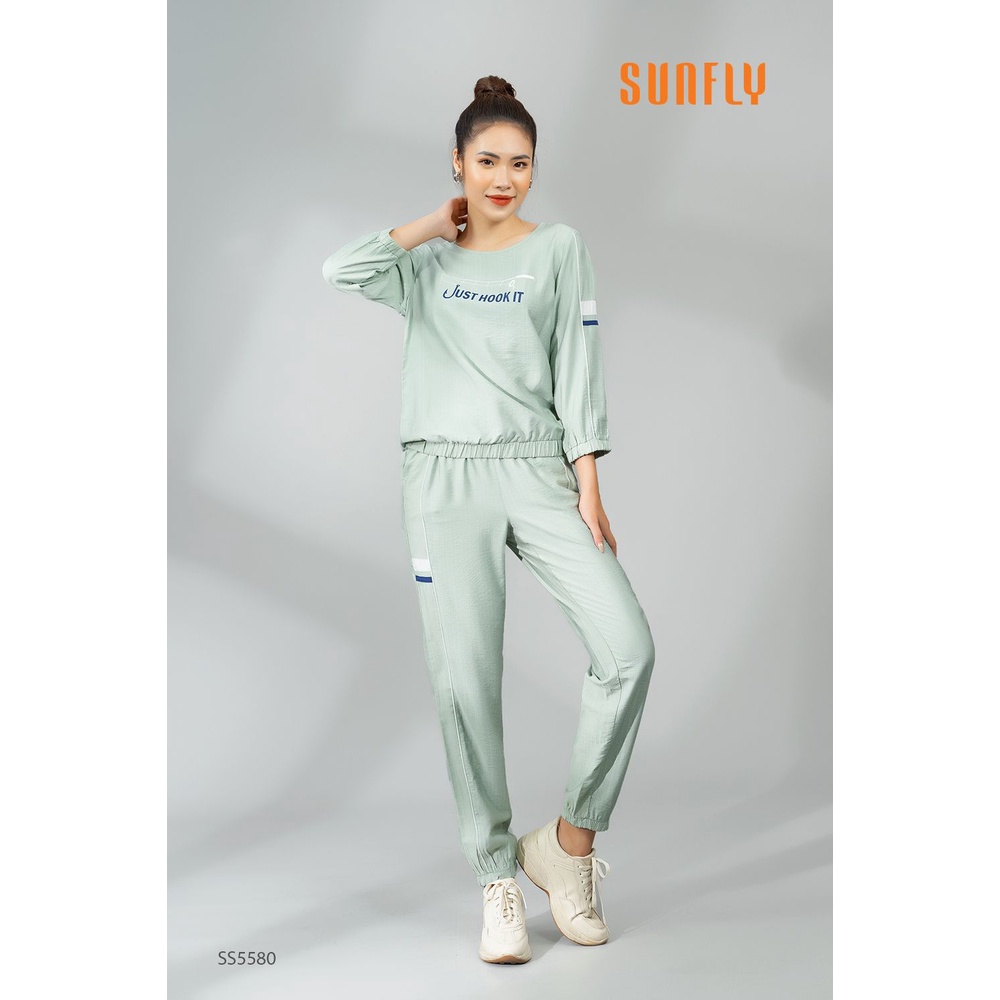 Bộ đồ nữ mặc nhà thể thao linen SUNFLY áo tay lỡ quần dài SS5580 | BigBuy360 - bigbuy360.vn