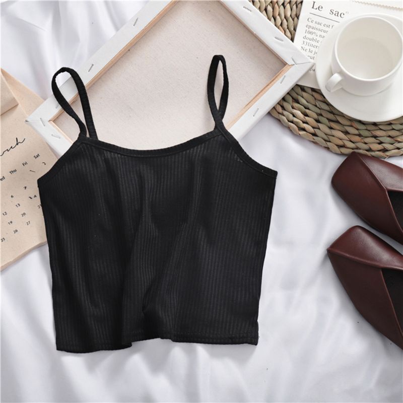 Áo Croptop Dệt Kim Không Tay Màu Sắc Đơn Giản Cho Nữ