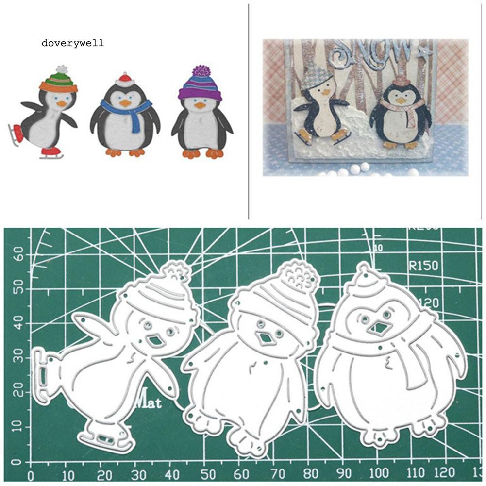 Set 3 khuôn kim loại hình chim cánh cụt dùng cắt giấy trang trí bìa / thiệp xinh xắn