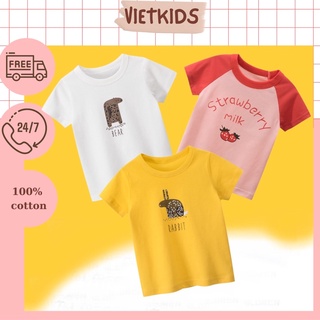 [1-10 tuổi/100% cotton]Áo Phông/Áo Thun Cộc Tay cho bé Gái chất vải cực thoáng mát, màu sắc đa dạng, hình đáng yêu