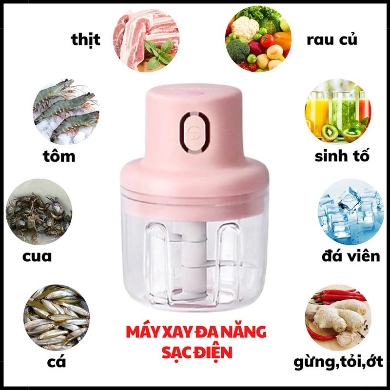 Máy Xay Mini Cầm Tay 250 ml - Máy Xay Đa Năng Sạc Điện, Có Cổng Sạc Usb - Xay Tỏi, Ớt, Hành