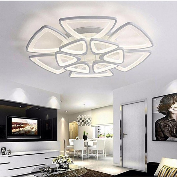 Đèn trần MONSKY trang trí phòng khách LED 12 cánh mai 3 chế độ màu có điều khiển lighthouse