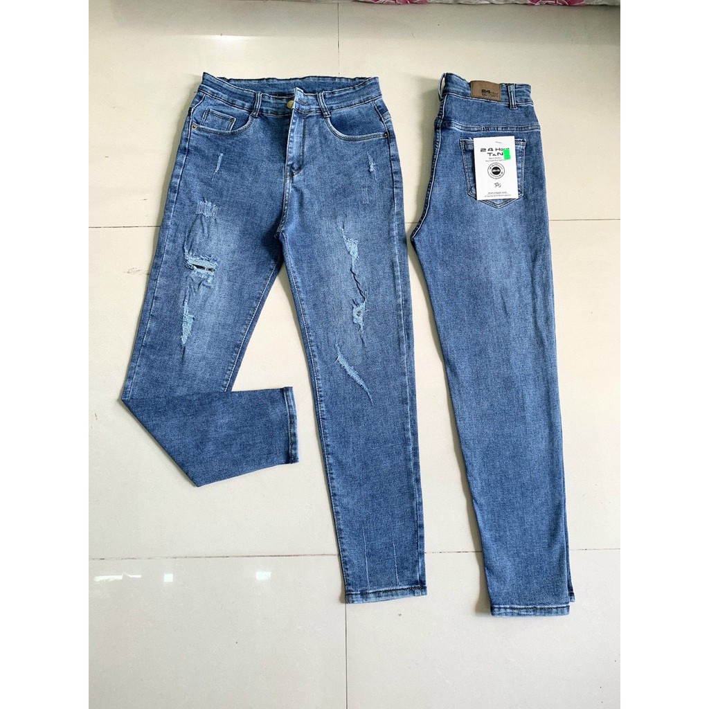 Quần jean dài lưng cao BIGSIZE Lưng siêu cao, Rách vá đắp, co dãn mạnh rẻ đẹp 3956 Molijean