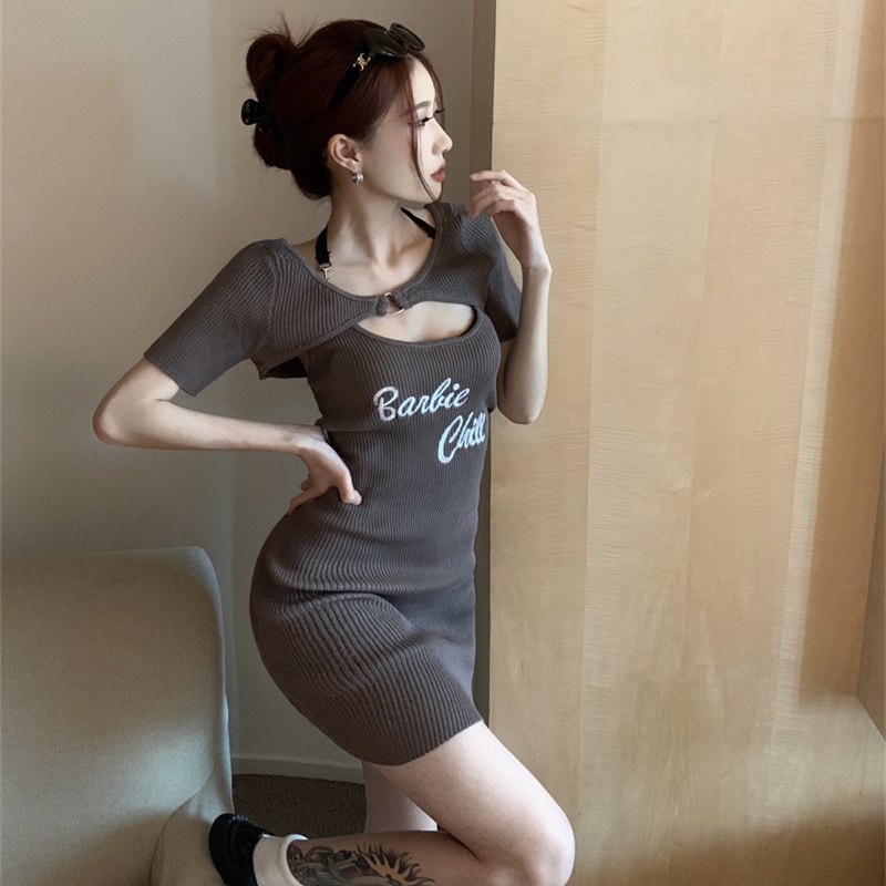 Set Đầm Ôm Và Áo Len Ngắn Tay Thiết Kế Quyến Rũ Cho Nữ