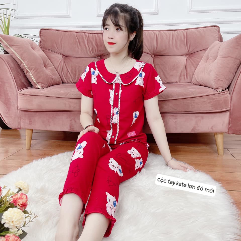 Bộ mặc nhà chất thô kate thái mềm không nhăn