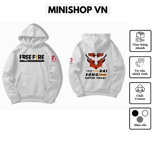 Áo nỉ hoodie Free Fire chất nỉ da cá dày ấm mềm mịn form rộng thoải mái