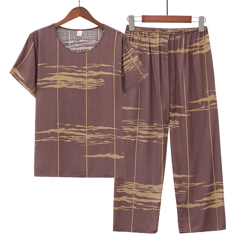 Bộ Đồ Ngủ Tay Ngắn Dáng Rộng Bằng Lụa Cotton Lụa 5XL Thời Trang Mùa Hè Cho Nữ