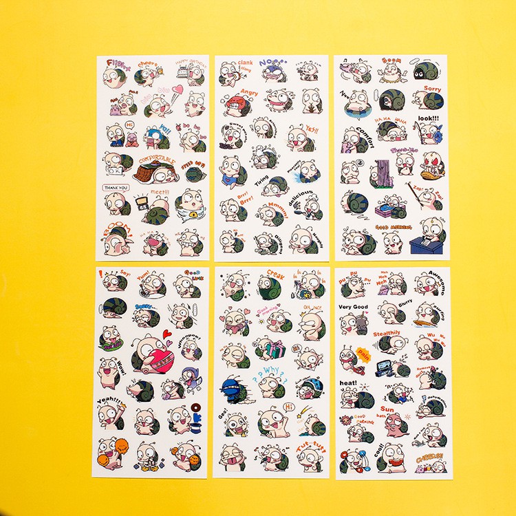Bộ 6 Tờ Sticker Dán Trang Trí Chó, Thỏ, Ốc Sên, Icon Cảm Xúc Xinh Xắn