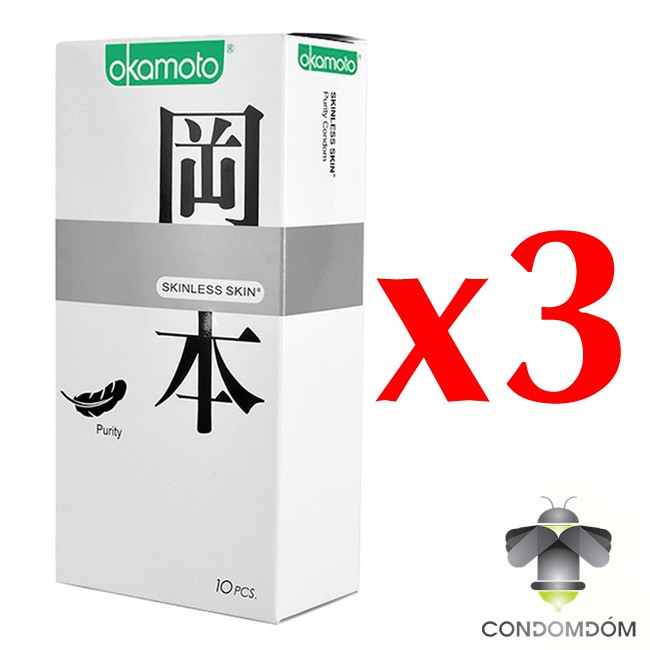 Combo 3 hộp 30 chiếc bao cao su Okamoto Purity siêu mỏng cho cảm giác chân thực nhất