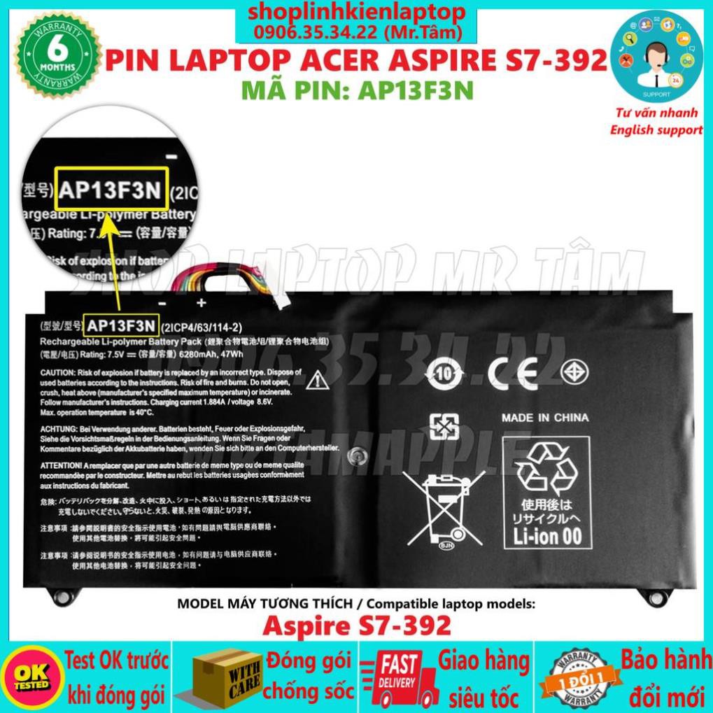 Pin Laptop ACER ASPIRE S7-392 (AP13F3N) (ZIN) - 4 CELL - Aspire S7-392, Aspire S7-393