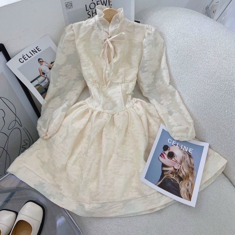 Đầm dạo phố cổ tàu chất ren hoa màu nude đáng yêu - Levi Dress