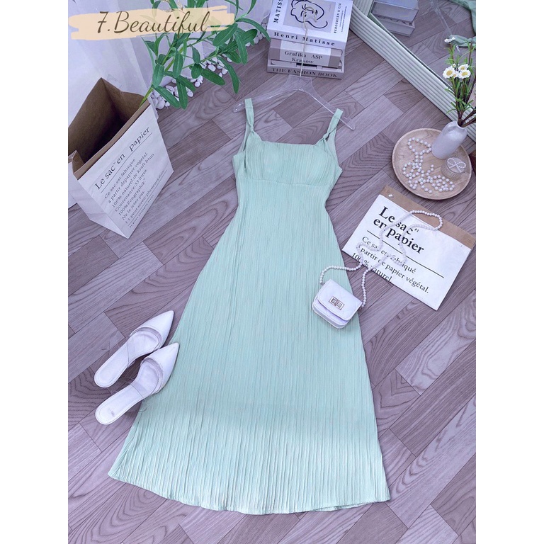 Váy 2 dây, đầm hai dây, váy nữ màu xanh mint chất đũi gân cao cấp mềm mát phong cách trẻ trung nữ tính 7.Beautiful V134