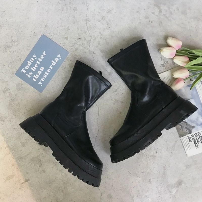 (SẴN MỘT SỐ SIZE) BỐT ĐÙI CỔ CAO TRƠN KÉO KHÓA ĐẾ CAO 5CM - PLATFORM ZIP BOOT | BigBuy360 - bigbuy360.vn