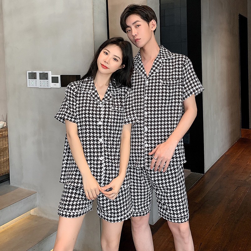 Bộ pijama cộc tay mặc đôi dành cho nam và nữ - Đồ ngủ chất siêu mát (Hàng có sẵn)