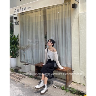 Set đầm midi 2s đen trơn basic kèm khoác crop lưới