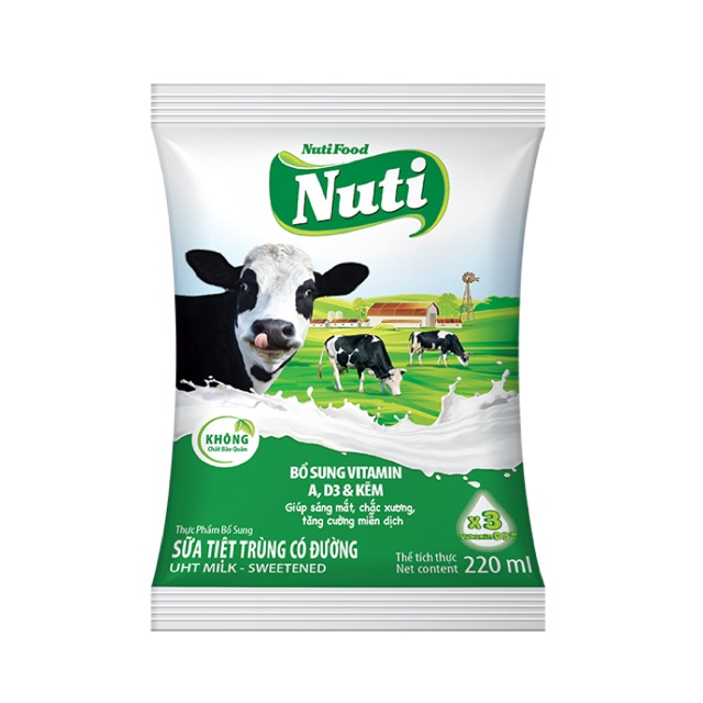 Combo 10 bịch Sữa tiệt trùng Nuti 220ml