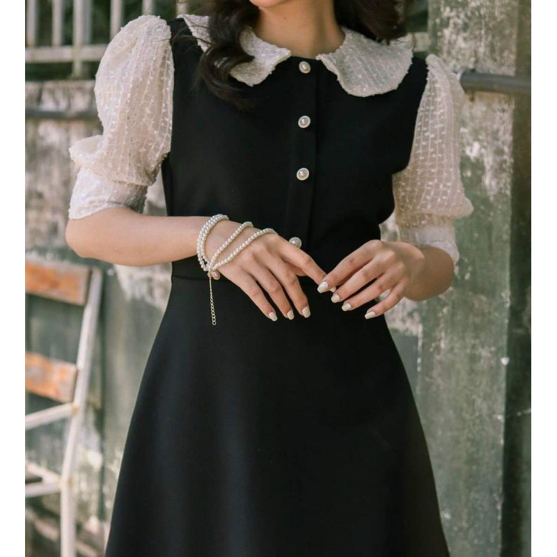 Đầm đen midi cổ sen mã 103