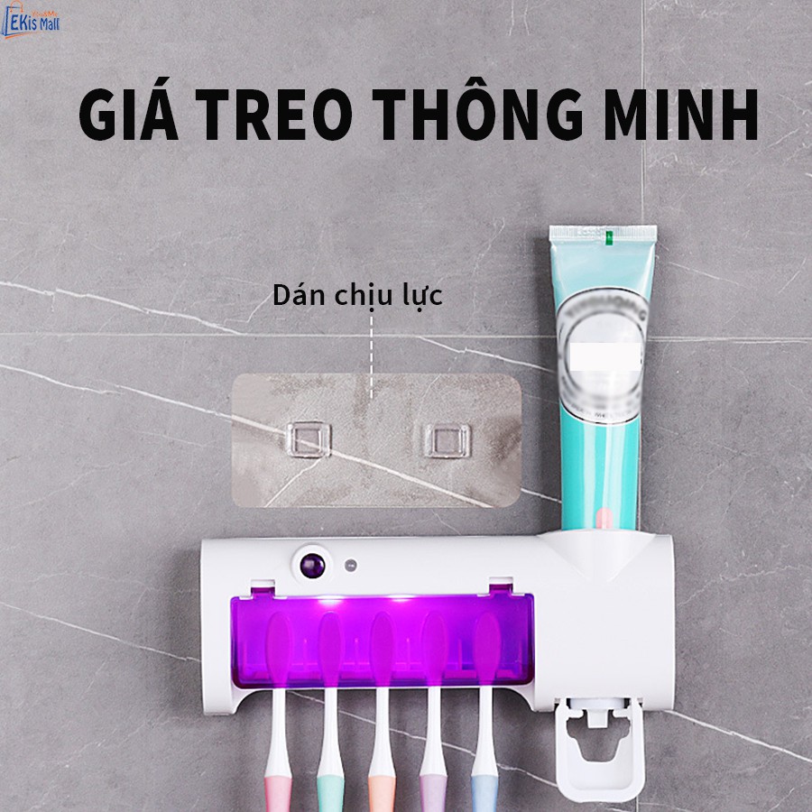 Kệ treo bàn chải Hộp đựng Nhả kem đánh răng Diệt khuẩn UV Hộp đựng đồ phòng tắm dán tường chịu lực