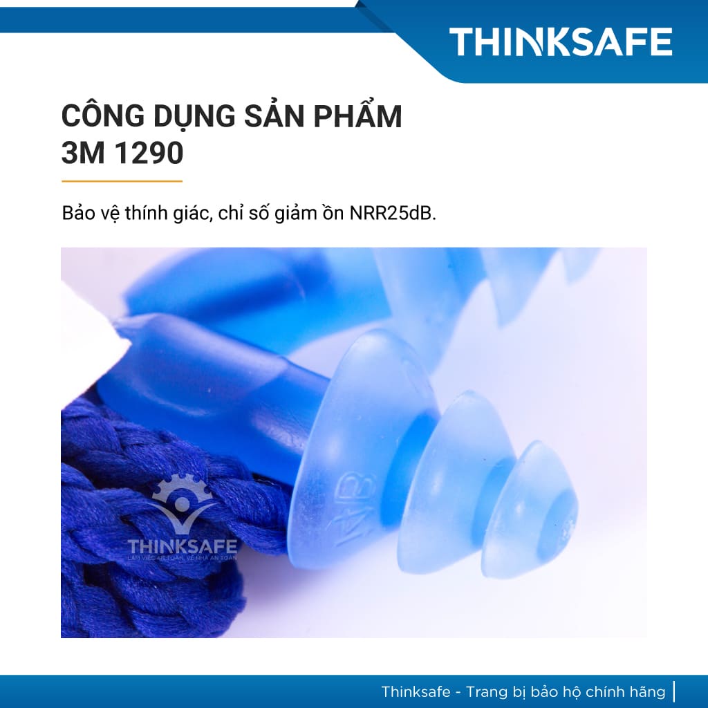 Nút tai chống ồn 3M 1290 chất liệu Silicone, rất nhẹ, nút nhét tai giảm ồn 25 dB - Xanh biển - THINKSAFE