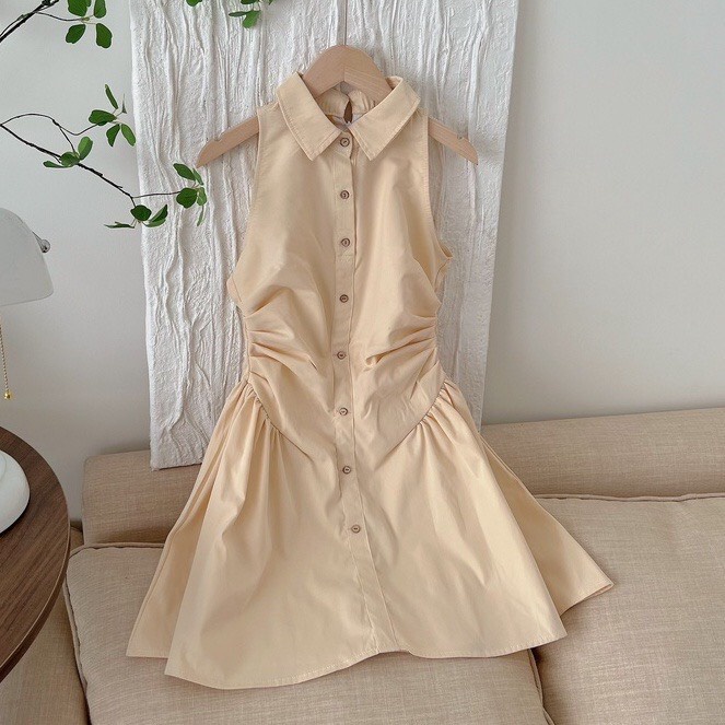 Váy Sát Nách cổ Polo Dúm Eo  Dáng Xòe tôn giáng siêu xinh