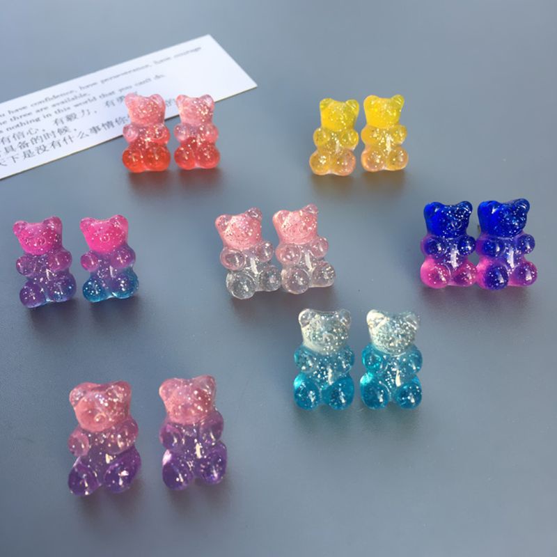 6 Đôi Bông Tai Hình Gấu Gummy Bằng Resin Màu Kẹo Ngọt Thời Trang