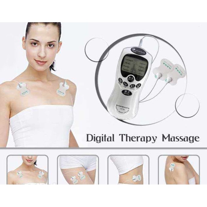 Máy massage châm cứu trị liệu xung điện 4 miếng dán cắm điện/dùng pin có màn hình LCD