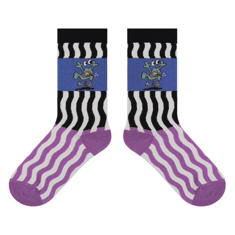 Vớ WAFNHA D110 cotton cổ cao vừa họa tiết ếch hoạt hình xinh xắn dành cho bé gái