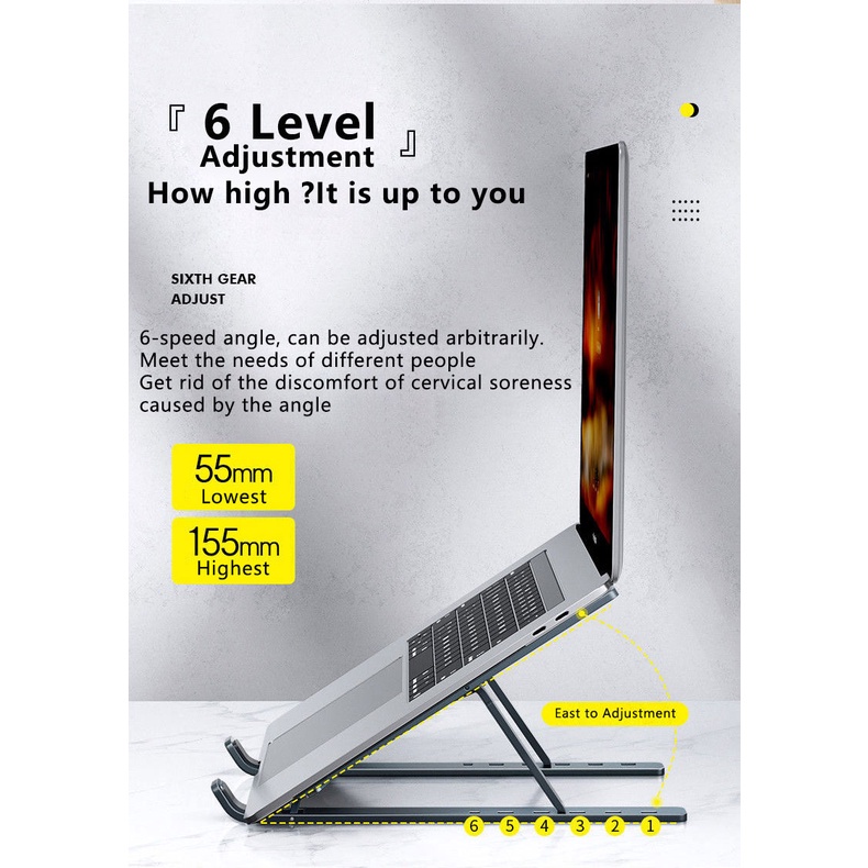 Giá Đỡ laptop Bằng Hợp Kim Nhôm 6 Cấp Độ Điều Chỉnh Được 11-17 inch