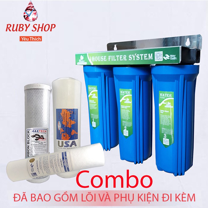 Combo bộ lọc nước sinh hoạt, bộ lọc thô 3 cấp 30C3 ren phi 21 +  bộ 3 lõi 10in (SẢN PHẨM ĐÃ BAO GỒM LÕI VÀ PHỤ KIỆN)