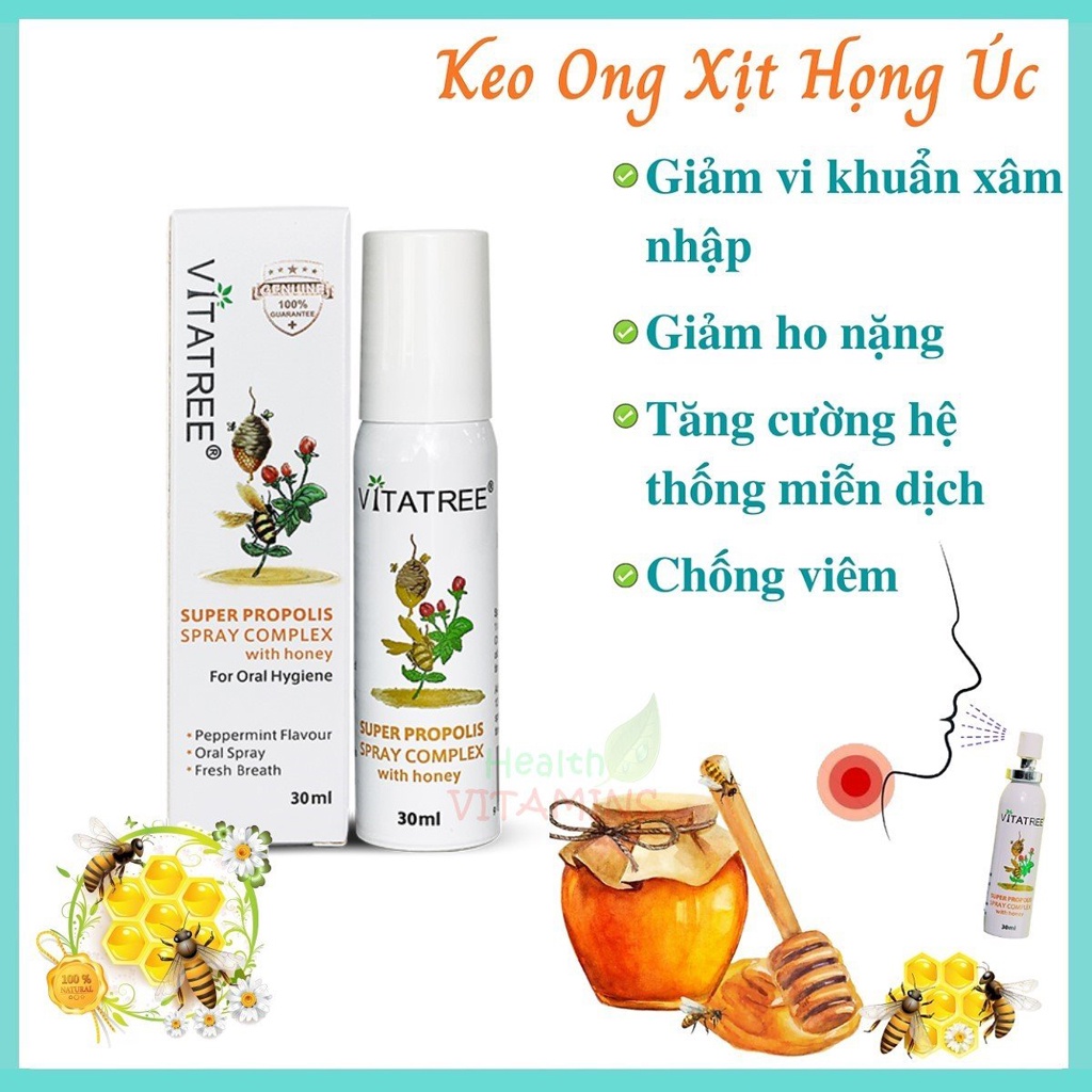 Xịt keo ong Vitatree super propolis 30ml Úc